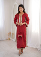 Elegant Mirror Work Kurti Pant Ensemble with Bell Sleeves