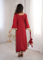 Elegant Mirror Work Kurti Pant Ensemble with Bell Sleeves