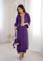 Premium Natural Crepe Mirror Lace Kurti Set with Matching Batwa