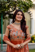 Premium Party Wear Vichitra Silk Gown with Embroidered Dupatta