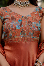 Premium Party Wear Vichitra Silk Gown with Embroidered Dupatta