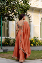 Premium Party Wear Vichitra Silk Gown with Embroidered Dupatta