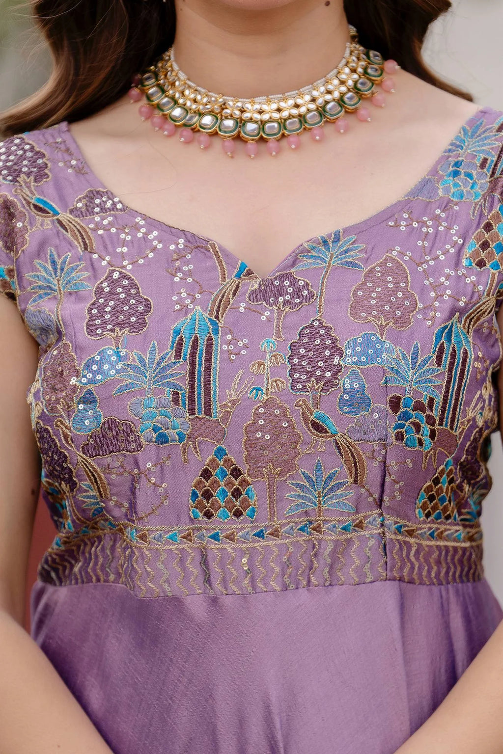 Premium Party Wear Vichitra Silk Gown with Embroidered Dupatta