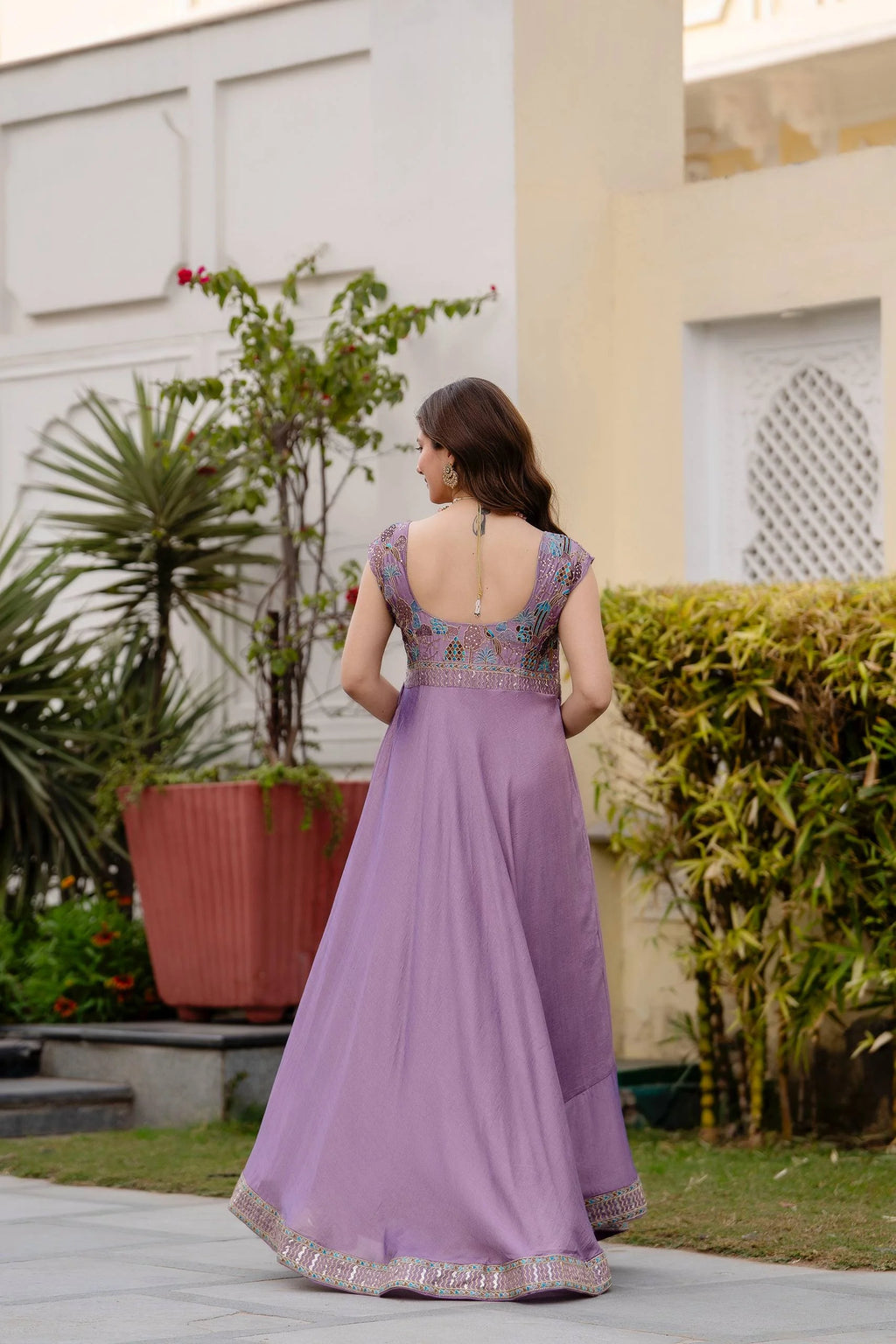 Premium Party Wear Vichitra Silk Gown with Embroidered Dupatta