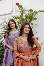 Premium Party Wear Vichitra Silk Gown with Embroidered Dupatta