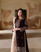 Luxury Maroon Velvet Ensemble â€“ 3 Piece Suit with Sequence Work