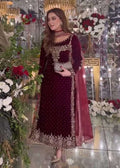 Designer Red Velvet Suit â€“ Fully Stitched Party Wear with Sequence Work & Net Dupatta