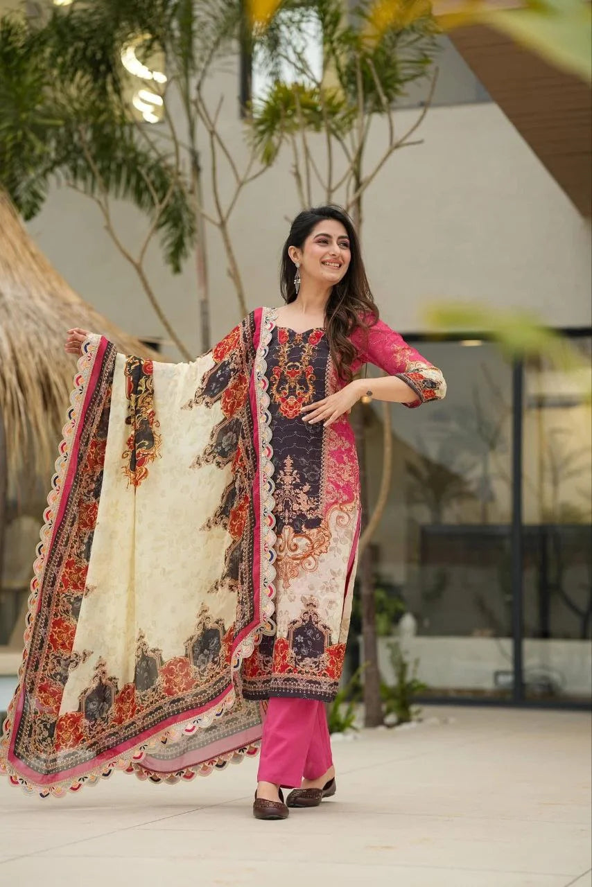 Everyday Elegance Pakistani Style Muslin Suit with Lining