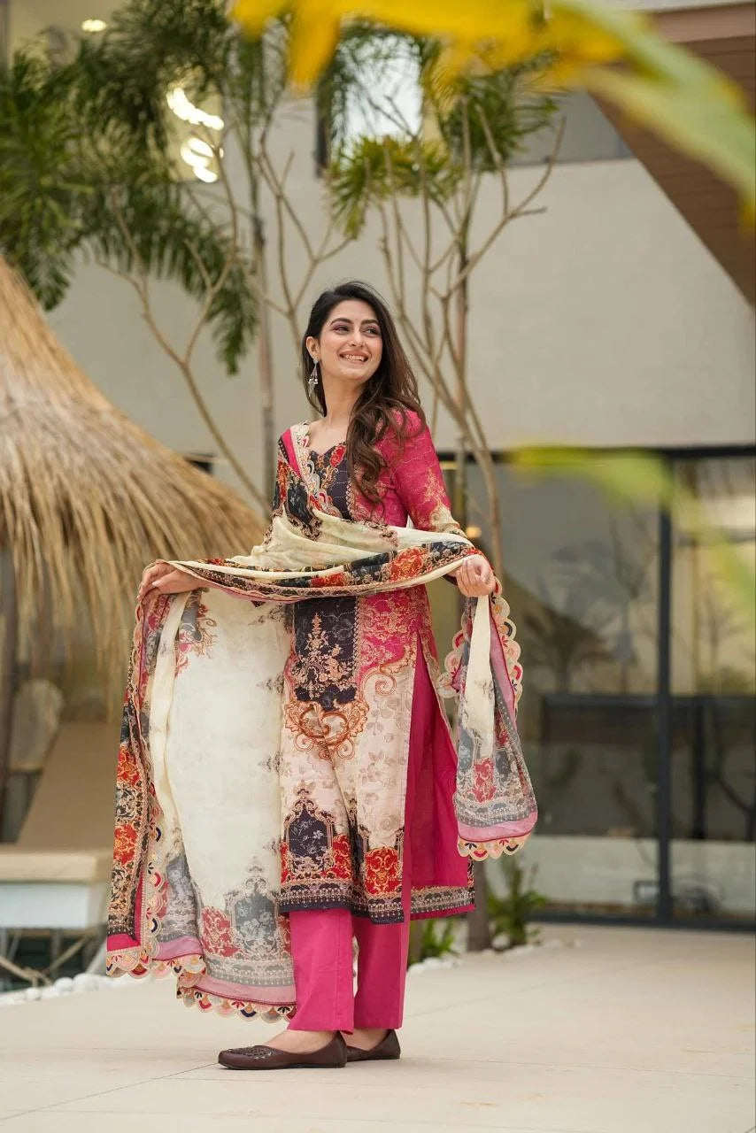Everyday Elegance Pakistani Style Muslin Suit with Lining