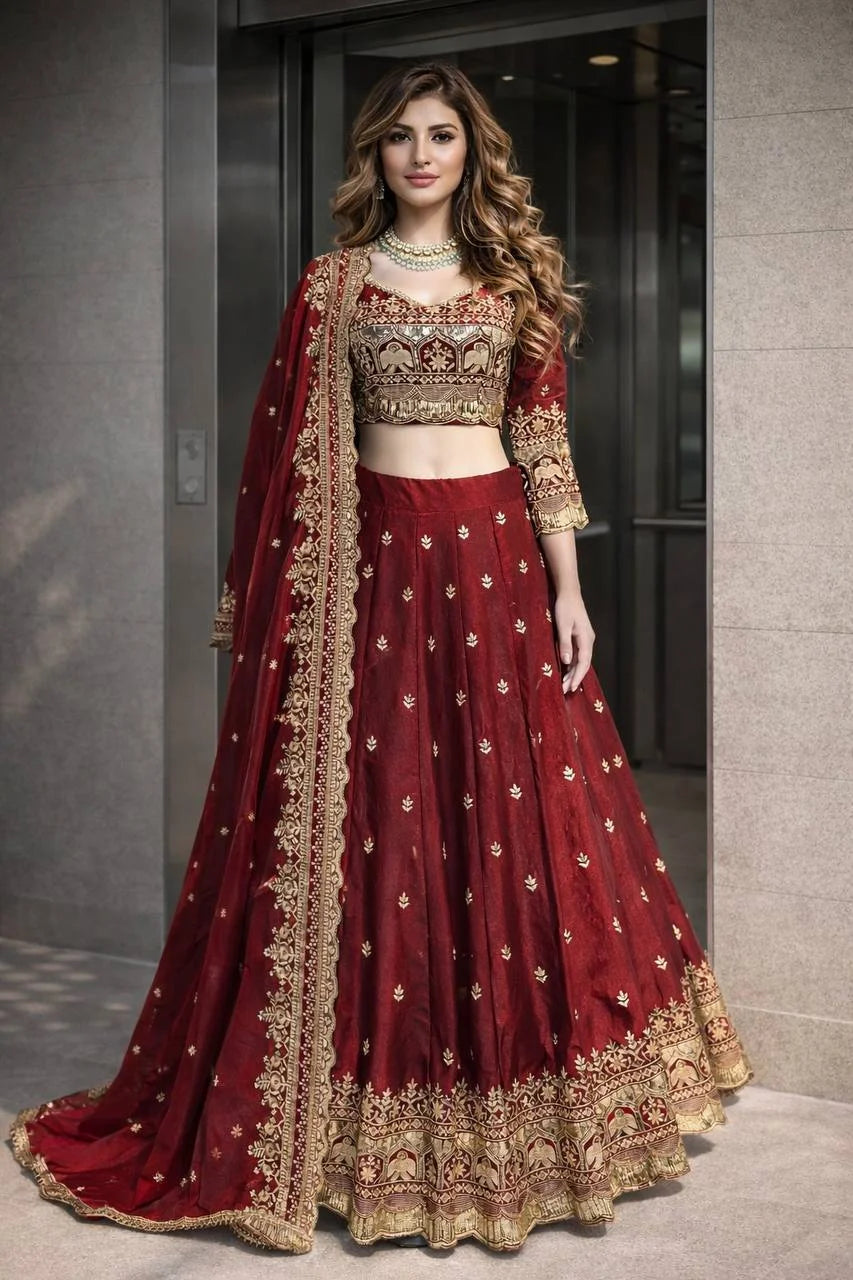 Elegant Full-Stitched Lehenga Choli in Two-Tone Fandy Silk