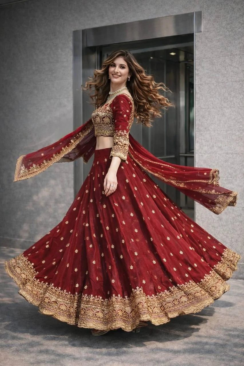 Elegant Full-Stitched Lehenga Choli in Two-Tone Fandy Silk