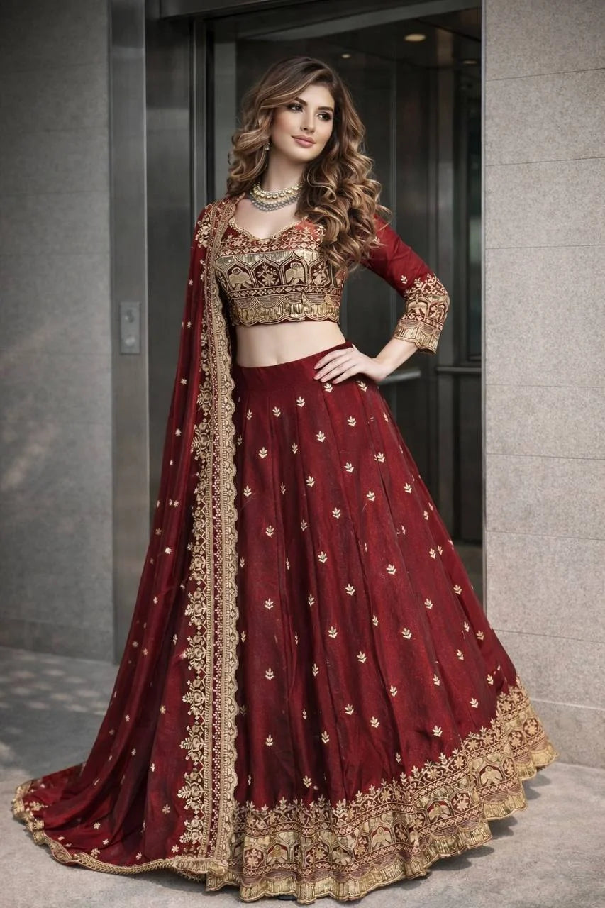 Elegant Full-Stitched Lehenga Choli in Two-Tone Fandy Silk