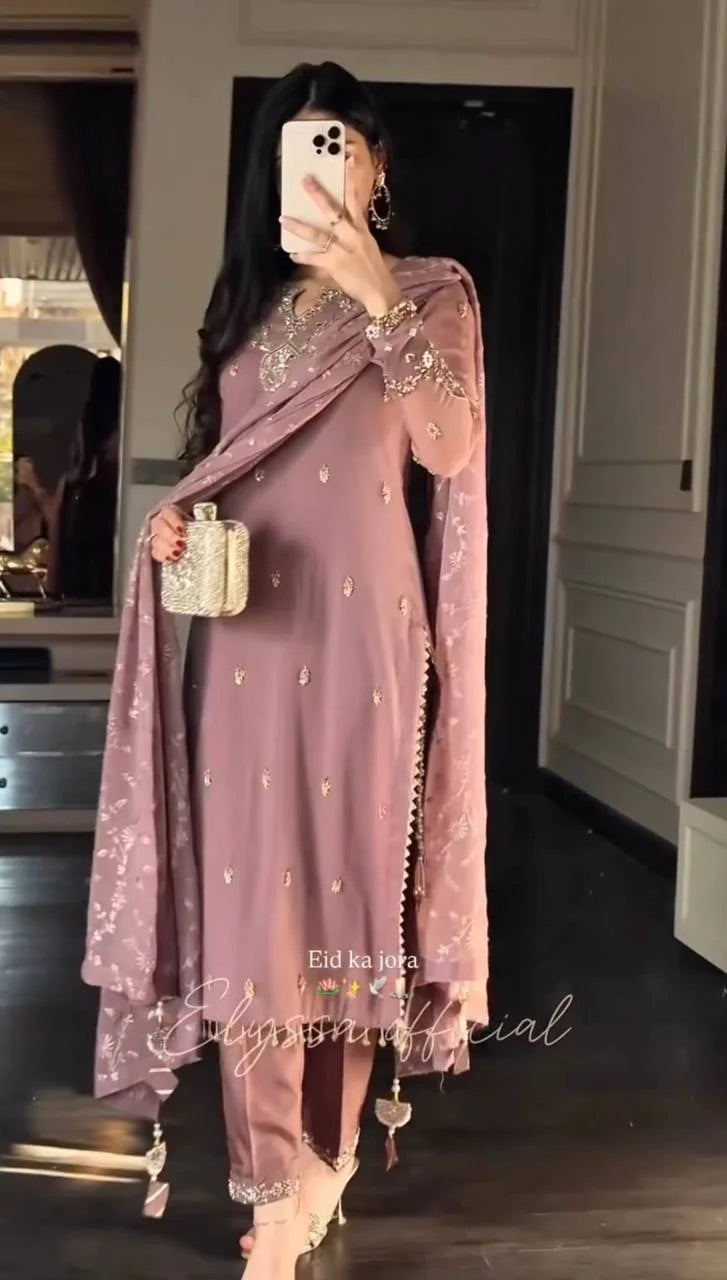 Eid Special Heavy Faux Georgette Embroidered Suit Set