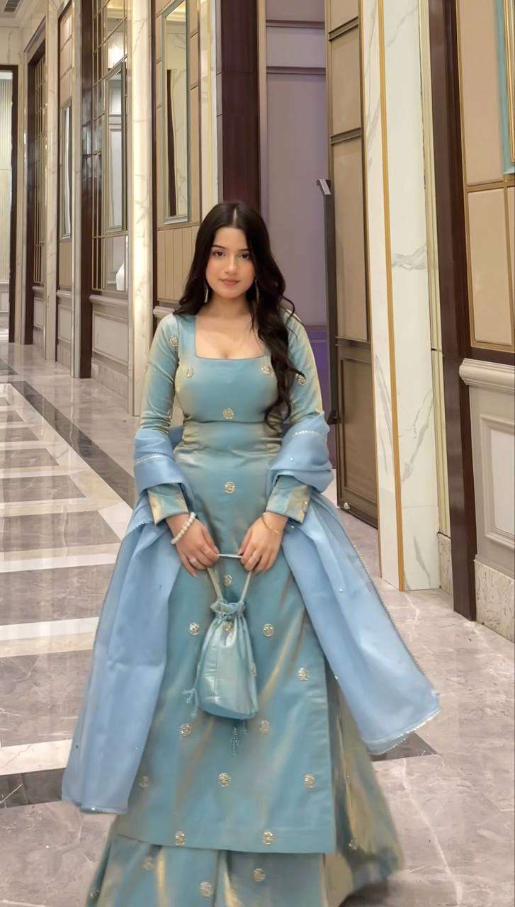 Wedding & Party Special Fandy Silk Sequence Plazzo Suit