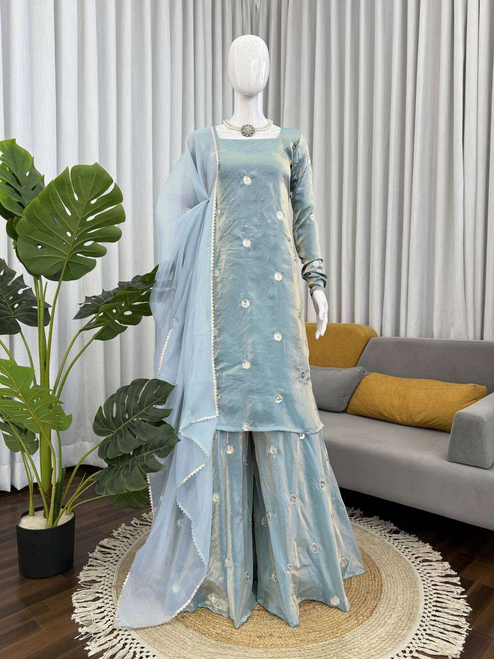Wedding & Party Special Fandy Silk Sequence Plazzo Suit