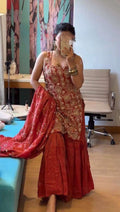 Elegant Simmer Silk Sharara Set â€“ Thread & Sequence Embroidered Top with Dupatta