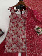 Elegant Simmer Silk Sharara Set â€“ Thread & Sequence Embroidered Top with Dupatta