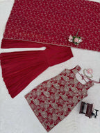 Elegant Simmer Silk Sharara Set â€“ Thread & Sequence Embroidered Top with Dupatta