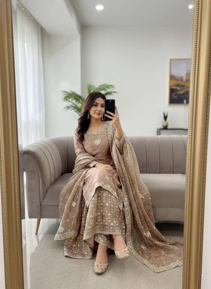 Luxury Ethnic GMY Silk Sharara with Embroidered Dupatta