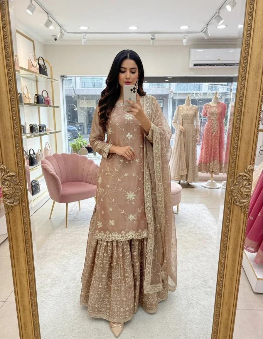 Luxury Ethnic GMY Silk Sharara with Embroidered Dupatta