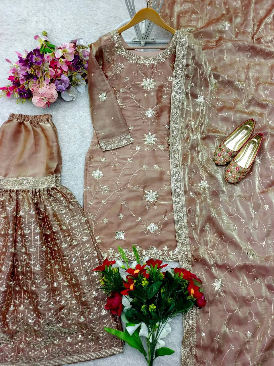 Luxury Ethnic GMY Silk Sharara with Embroidered Dupatta