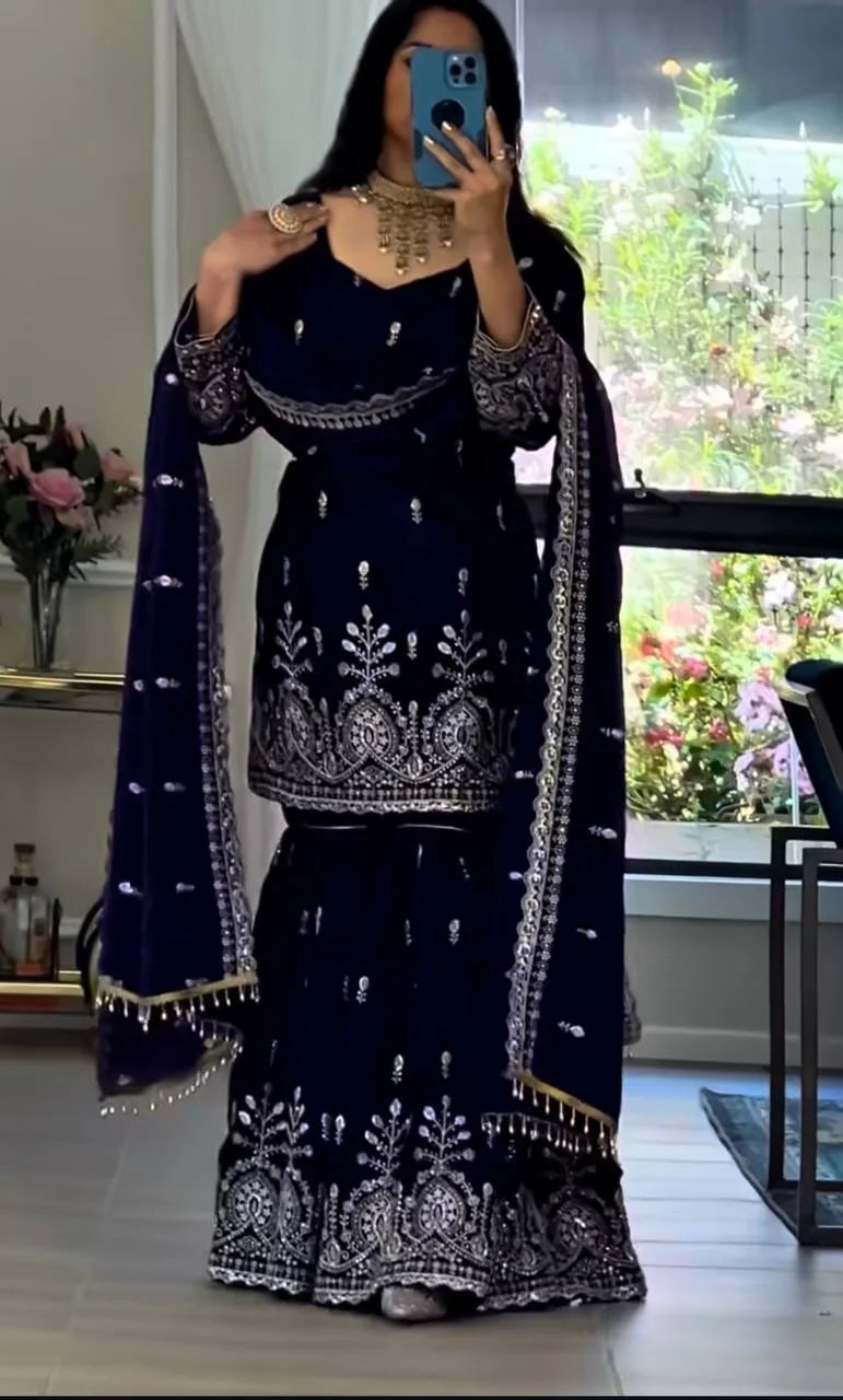 Royal Eid Look Fully Stitched Kurti Sharara Outfit