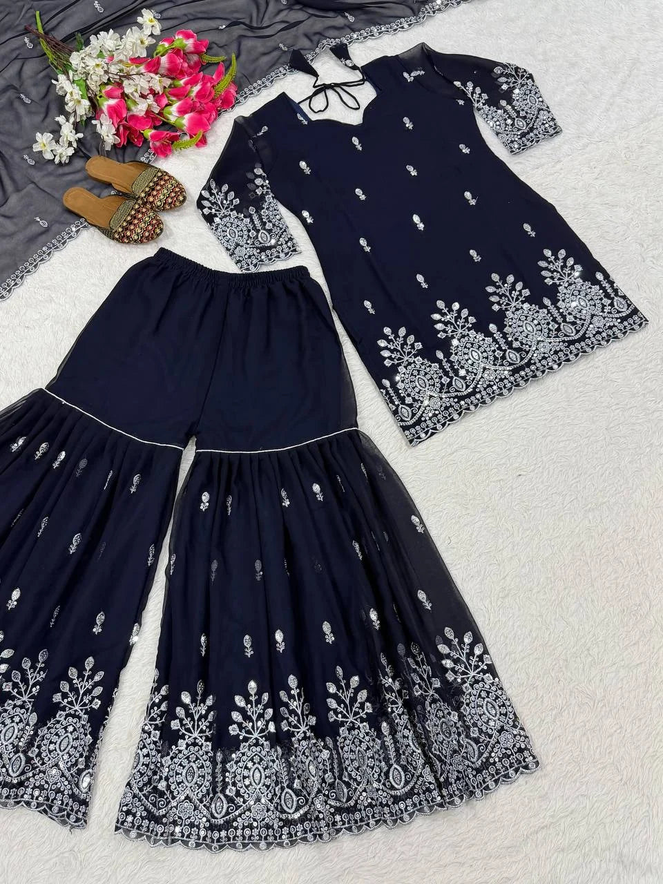 Royal Eid Look Fully Stitched Kurti Sharara Outfit