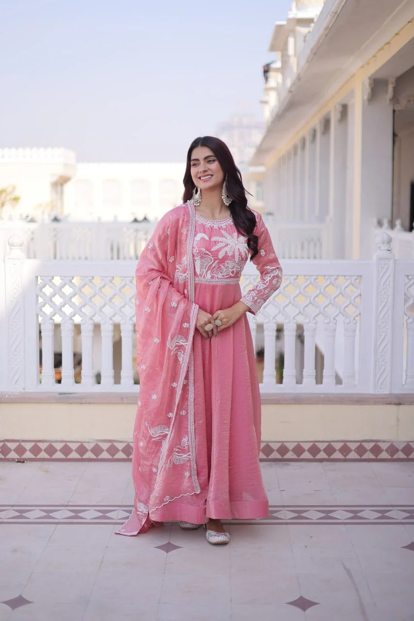 Elegant Fendi Satin Gown with Thread & Sequence Embroidery