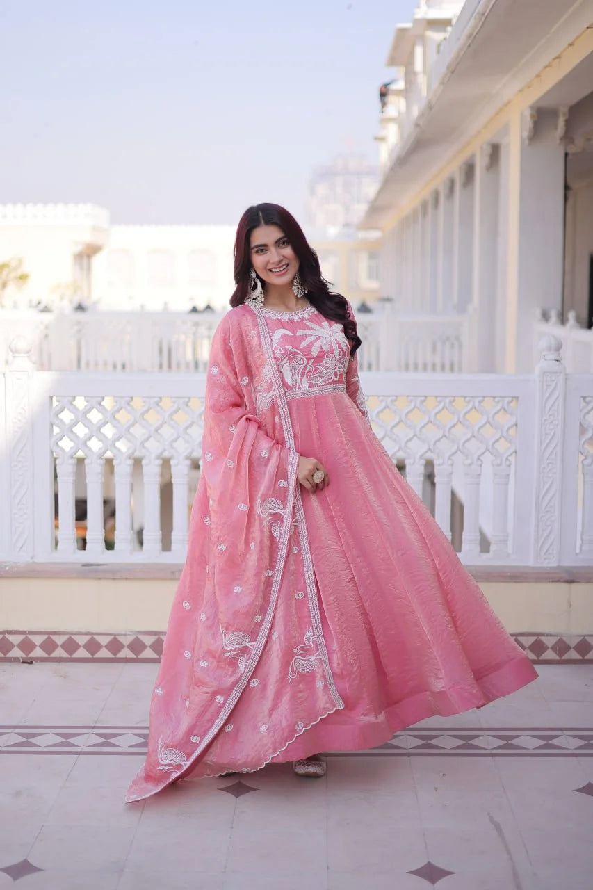 Elegant Fendi Satin Gown with Thread & Sequence Embroidery
