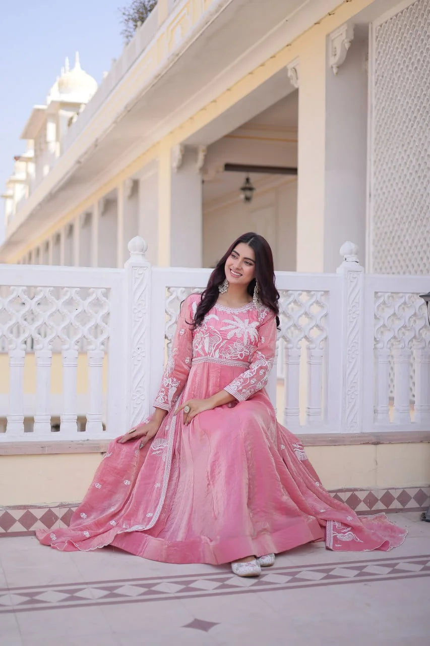 Elegant Fendi Satin Gown with Thread & Sequence Embroidery