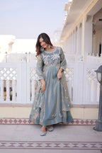Elegant Fendi Satin Gown with Thread & Sequence Embroidery