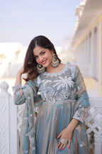 Elegant Fendi Satin Gown with Thread & Sequence Embroidery