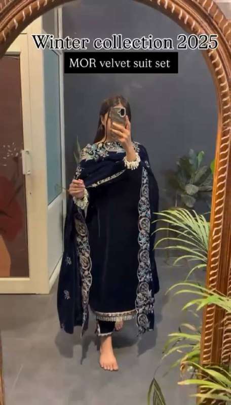 Elegant Blue Heavy Velvet Suit â€“ Premium Thread-Sequence Work & Dupatta