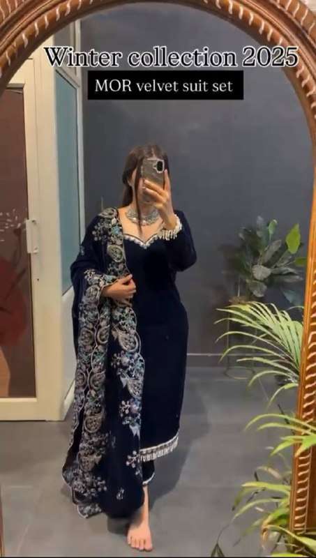 Elegant Blue Heavy Velvet Suit â€“ Premium Thread-Sequence Work & Dupatta