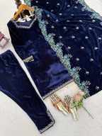 Elegant Blue Heavy Velvet Suit â€“ Premium Thread-Sequence Work & Dupatta