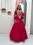 Elegant Chinon Embroidered Lehenga Set with Designer Jacket