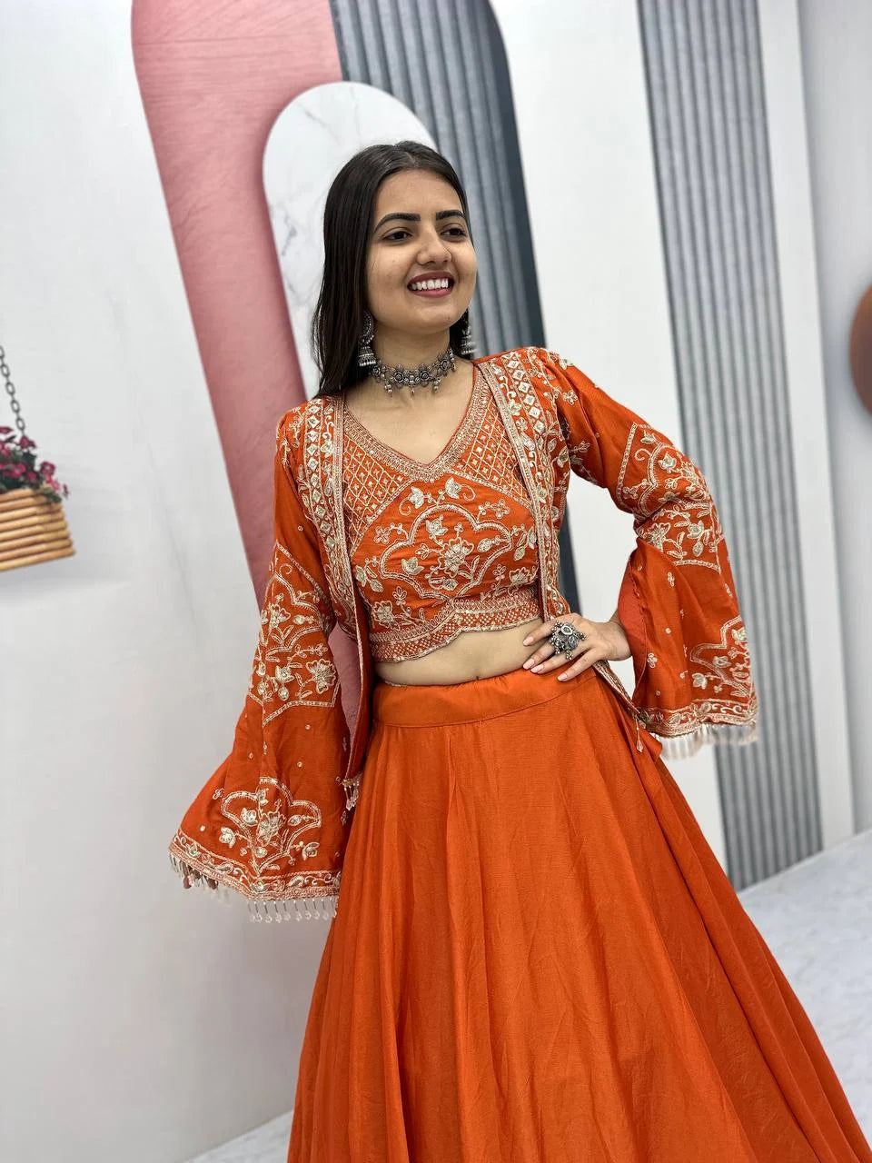 Vibrant Orange Designer Lehenga with Heavy Sequence Work