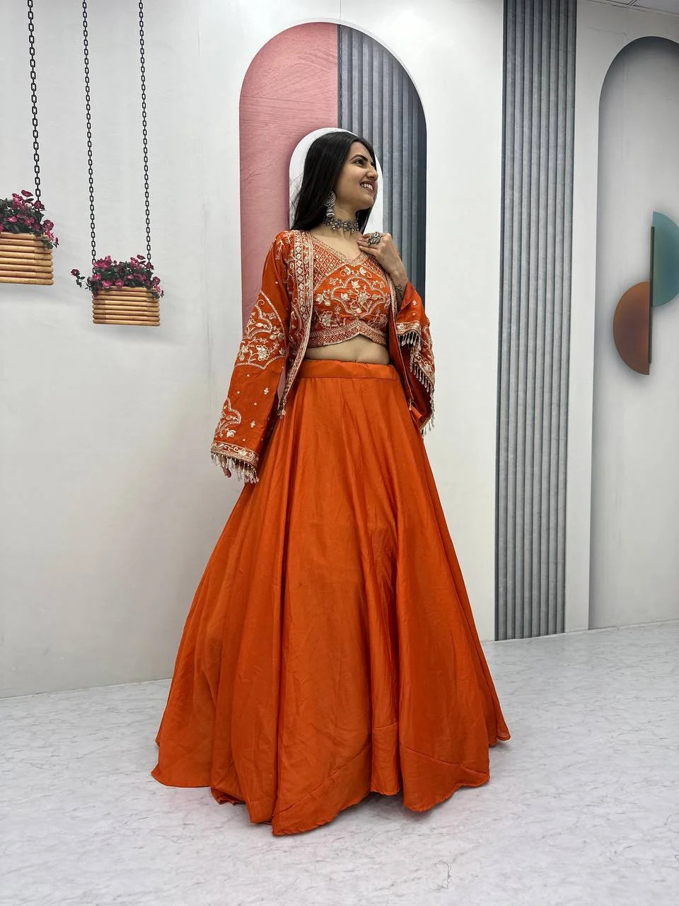 Vibrant Orange Designer Lehenga with Heavy Sequence Work