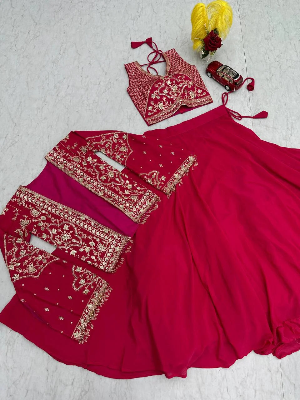 Elegant Chinon Embroidered Lehenga Set with Designer Jacket