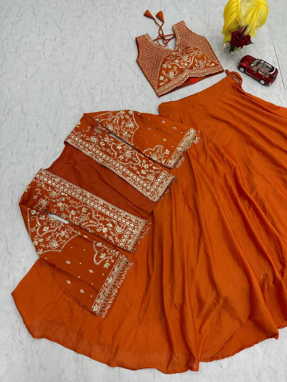 Vibrant Orange Designer Lehenga with Heavy Sequence Work