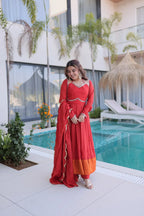 Elegant Chanderi Kali Pattern Kurti with Roman Silk Pant