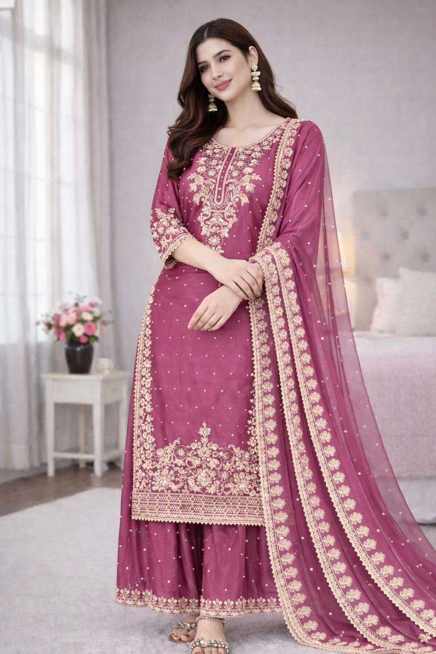 Charming Pink Eid Wear GMY Silk Kurti Plazzo Outfit