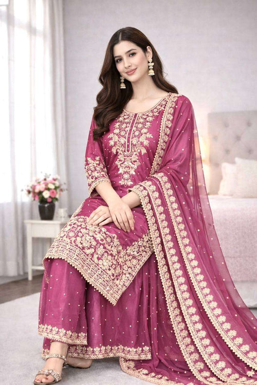 Charming Pink Eid Wear GMY Silk Kurti Plazzo Outfit