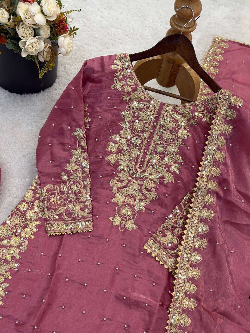 Charming Pink Eid Wear GMY Silk Kurti Plazzo Outfit