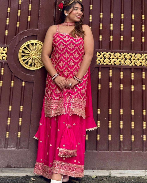 Charming Pink Faux Georgette Embroidery Plazzo Set â€“ Heavy Sequence Work