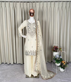 Eid Special Off-White Georgette Mirror Work Palazzo Set