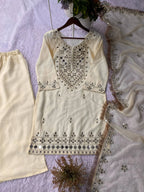 Eid Special Off-White Georgette Mirror Work Palazzo Set