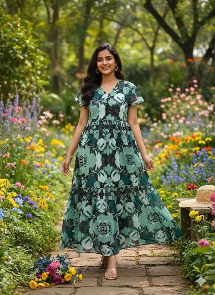 Multi-Colored Georgette Maxi Dress â€“ Vibrant Elegance
