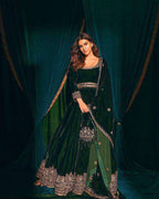 Elegant Green Velvet Gown for Women â€“ Party & Wedding Wear