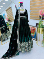 Elegant Green Velvet Gown for Women â€“ Party & Wedding Wear